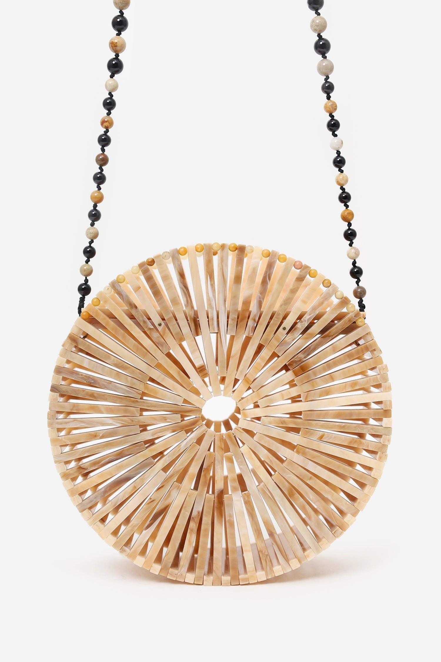 Cult Gaia Beige Acrylic Luna Beaded Crossbody