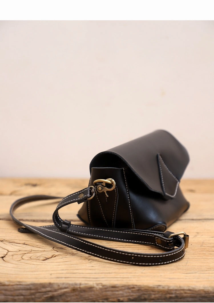 Cute Black LEATHER WOMEN Small SHOULDER BAG Handmade Small Crossbody Purse FOR WOMEN