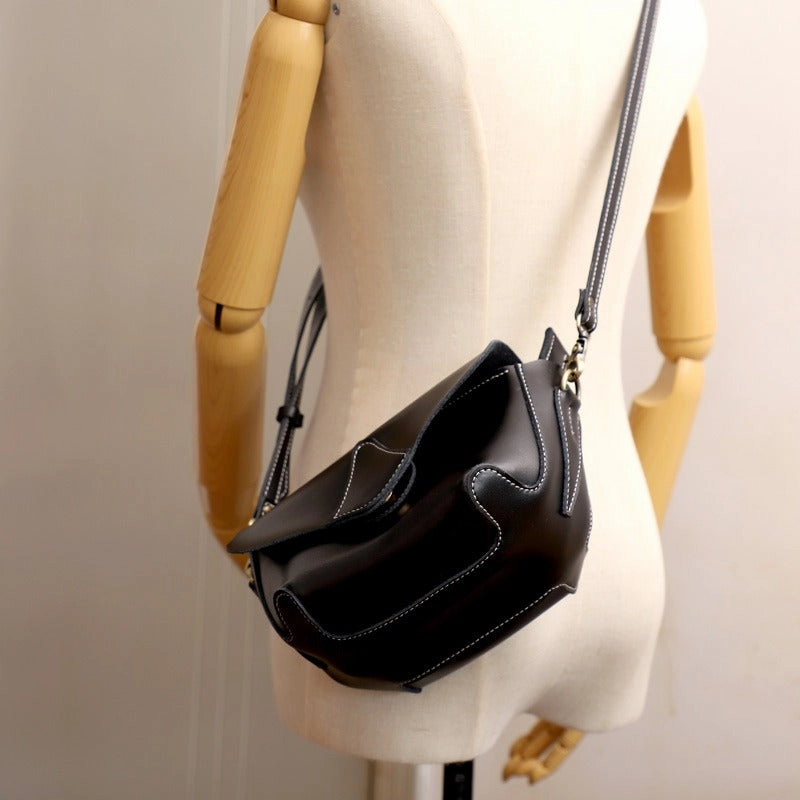 Cute Black LEATHER WOMEN Small SHOULDER BAG Handmade Small Crossbody Purse FOR WOMEN