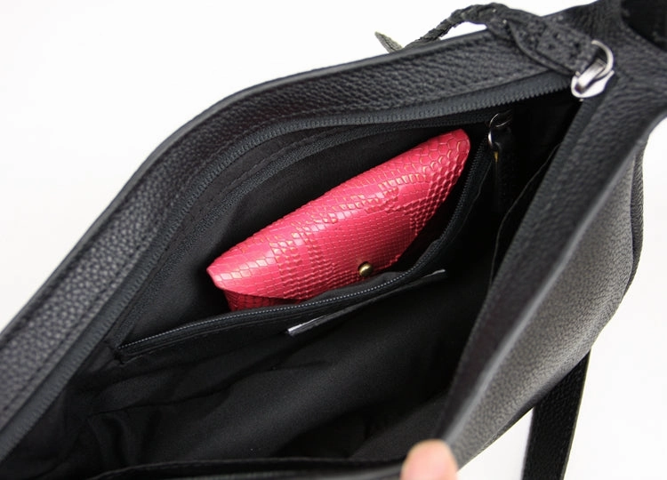 Cute Black Leather Womens Sling Bag Shoulder Bag Crossbody Saddle Bag for Women