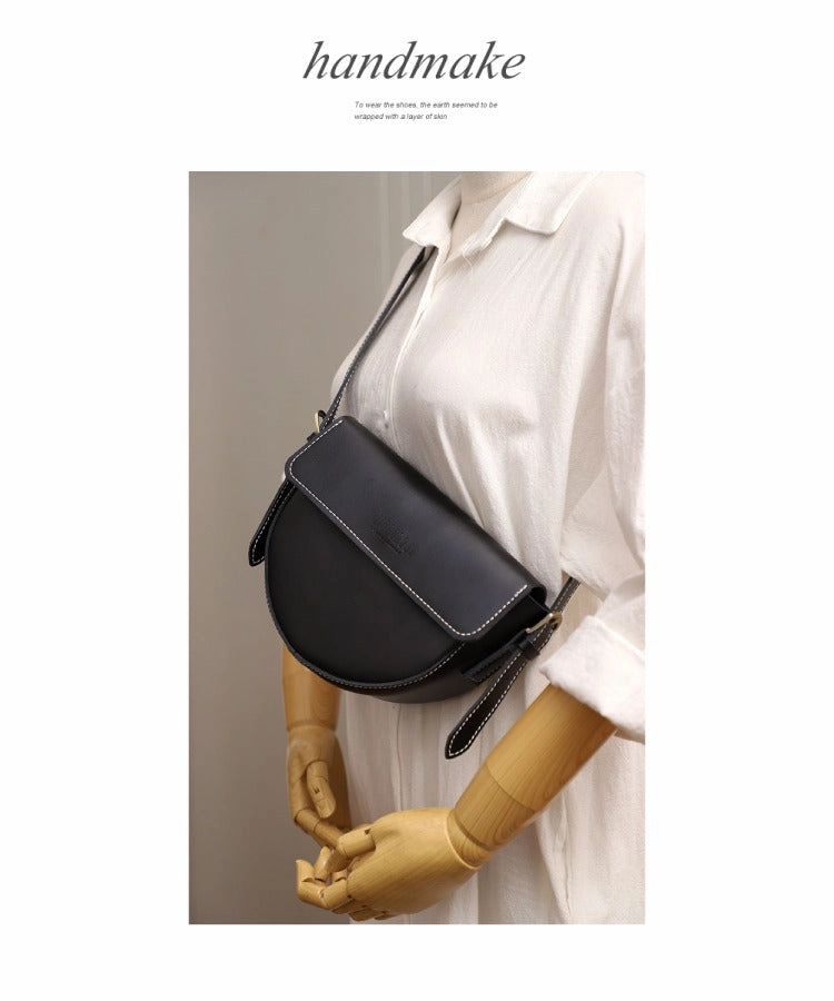 Cute Brown LEATHER Saddle Bag WOMEN SHOULDER BAG Small Saddle Crossbody Purse FOR WOMEN