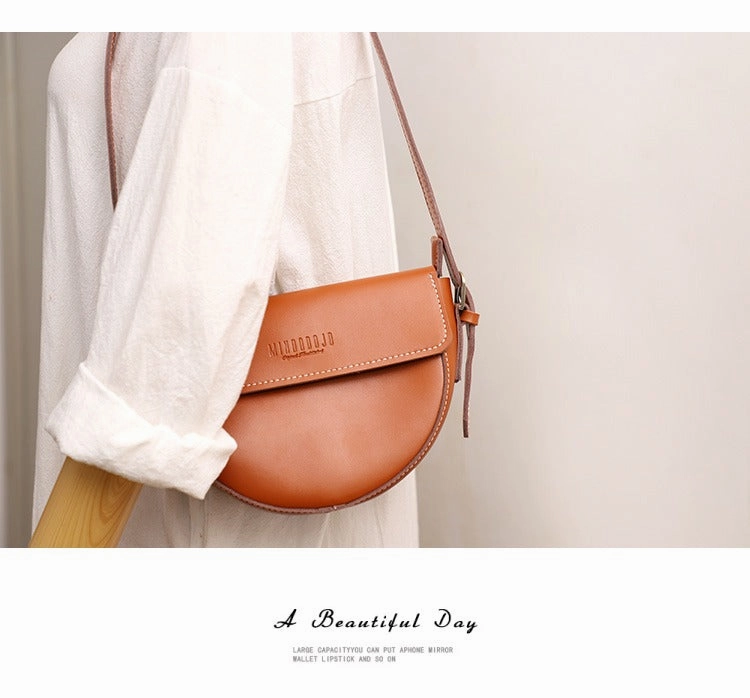 Cute Brown LEATHER Saddle Bag WOMEN SHOULDER BAG Small Saddle Crossbody Purse FOR WOMEN