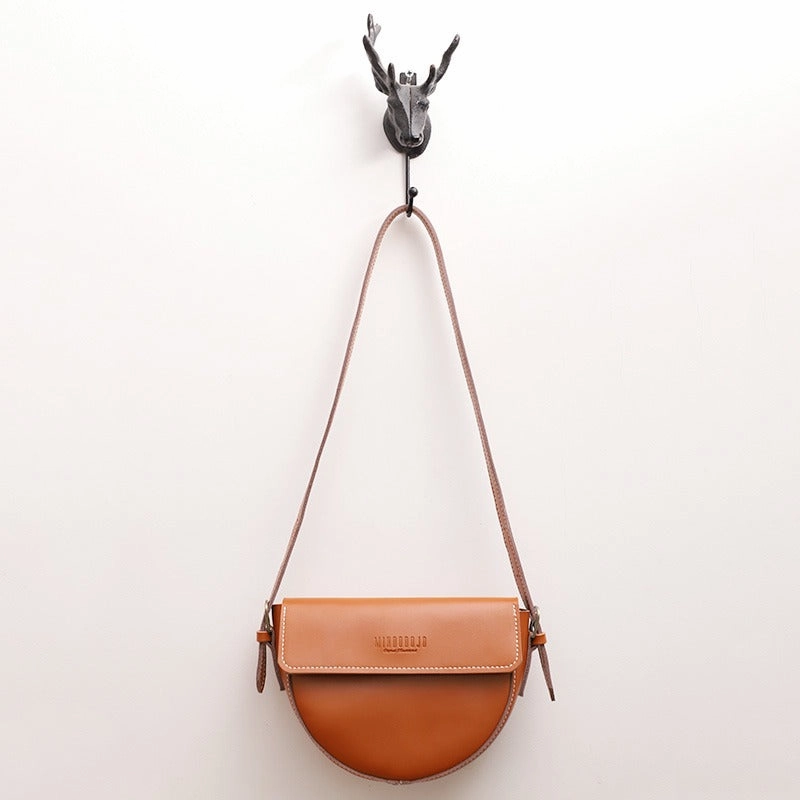 Cute Brown LEATHER Saddle Bag WOMEN SHOULDER BAG Small Saddle Crossbody Purse FOR WOMEN
