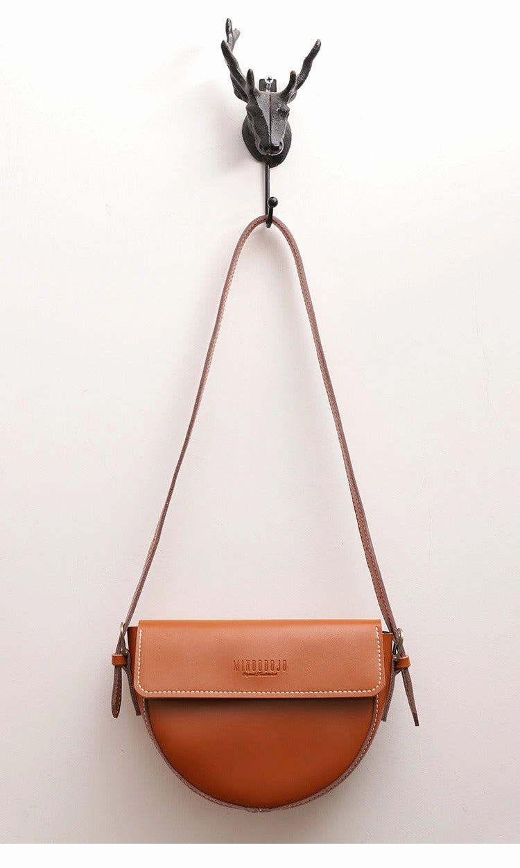 Cute Brown LEATHER Saddle Bag WOMEN SHOULDER BAG Small Saddle Crossbody Purse FOR WOMEN