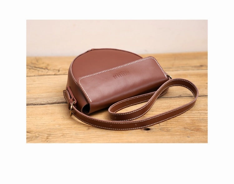 Cute Brown LEATHER Saddle Bag WOMEN SHOULDER BAG Small Saddle Crossbody Purse FOR WOMEN