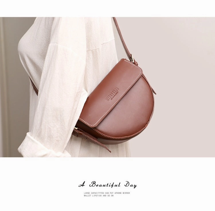 Cute Brown LEATHER Saddle Bag WOMEN SHOULDER BAG Small Saddle Crossbody Purse FOR WOMEN