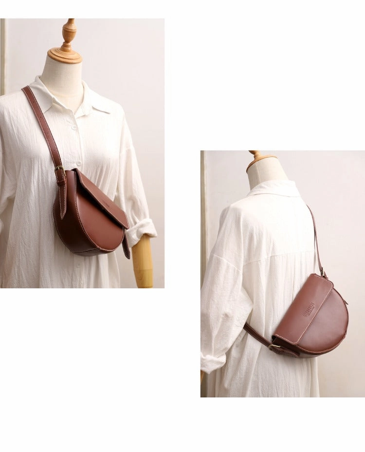 Cute Brown LEATHER Saddle Bag WOMEN SHOULDER BAG Small Saddle Crossbody Purse FOR WOMEN