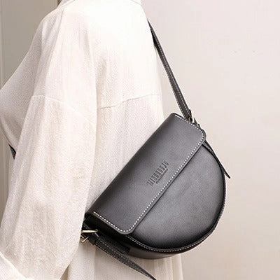 Cute Brown LEATHER Saddle Bag WOMEN SHOULDER BAG Small Saddle Crossbody Purse FOR WOMEN