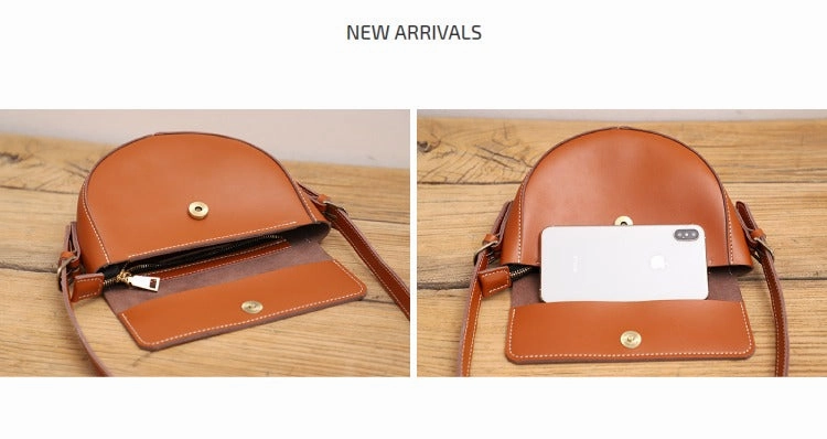 Cute Brown LEATHER Saddle Bag WOMEN SHOULDER BAG Small Saddle Crossbody Purse FOR WOMEN