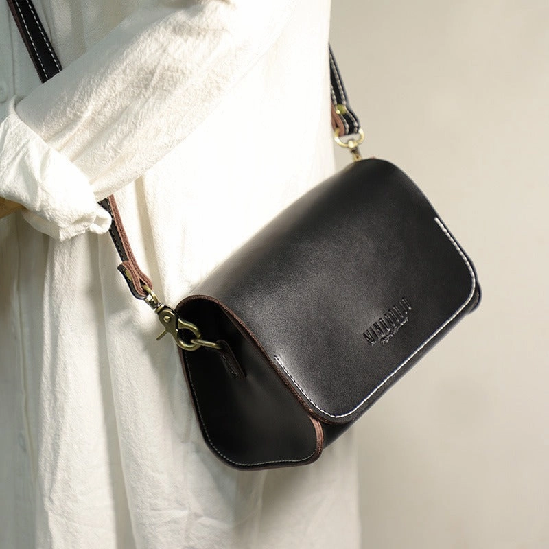 Cute Coffee LEATHER Small Side Bag Handmade WOMEN Crossbody BAG Phone Purse FOR WOMEN