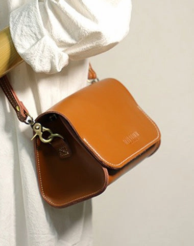 Cute Coffee LEATHER Small Side Bag Handmade WOMEN Crossbody BAG Phone Purse FOR WOMEN
