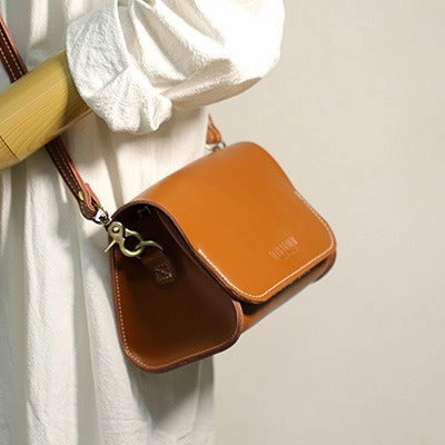 Cute Coffee LEATHER Small Side Bag Handmade WOMEN Crossbody BAG Phone Purse FOR WOMEN