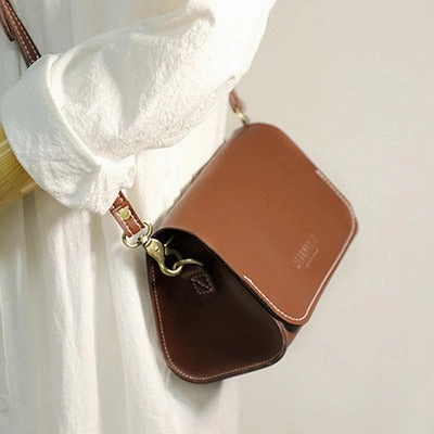 Cute Coffee LEATHER Small Side Bag Handmade WOMEN Crossbody BAG Phone Purse FOR WOMEN