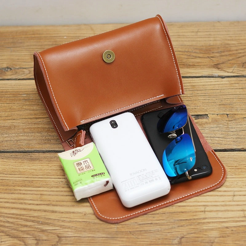 Cute Coffee LEATHER Small Side Bag Handmade WOMEN Crossbody BAG Phone Purse FOR WOMEN