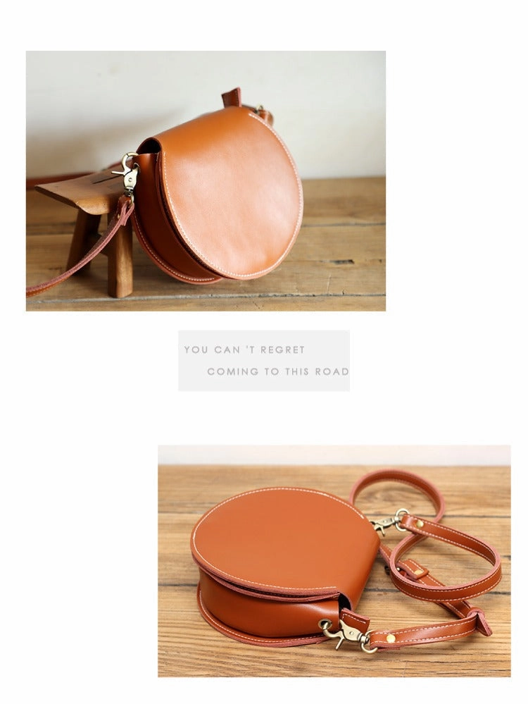 Cute Green LEATHER Around Side Bag Handmade WOMEN Circle Crossbody BAG Phone Purse FOR WOMEN