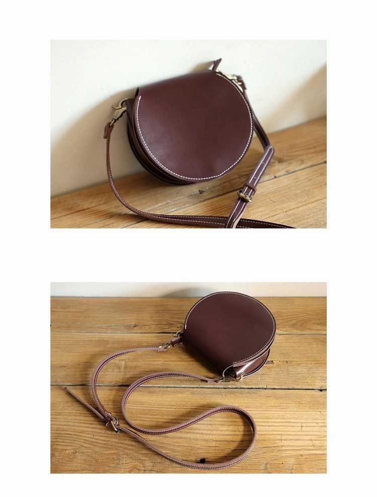 Cute Green LEATHER Around Side Bag Handmade WOMEN Circle Crossbody BAG Phone Purse FOR WOMEN