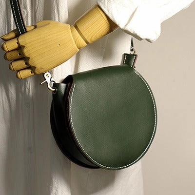 Cute Green LEATHER Around Side Bag Handmade WOMEN Circle Crossbody BAG Phone Purse FOR WOMEN