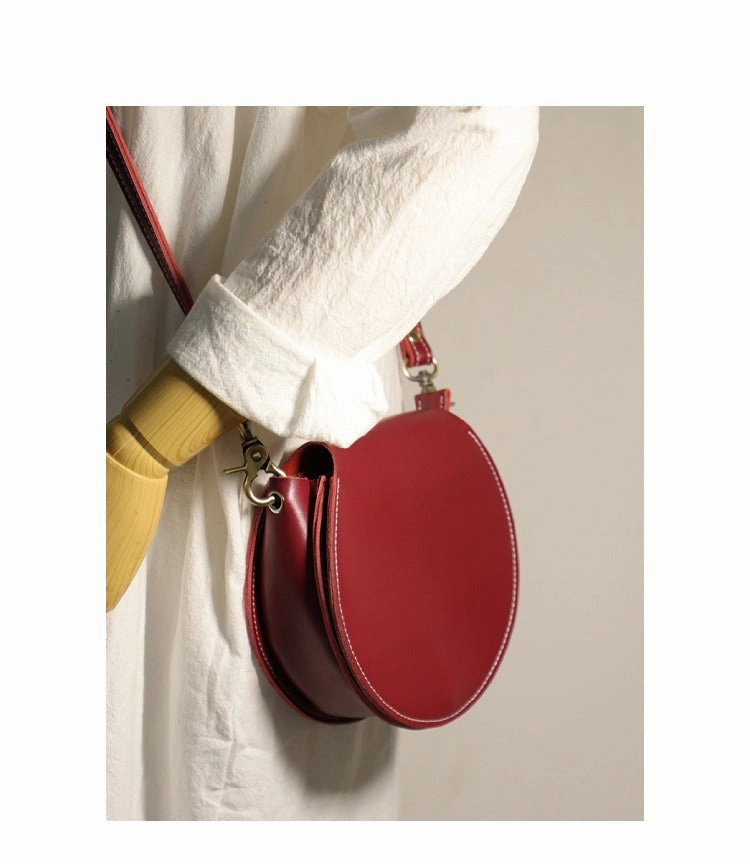 Cute Green LEATHER Around Side Bag Handmade WOMEN Circle Crossbody BAG Phone Purse FOR WOMEN