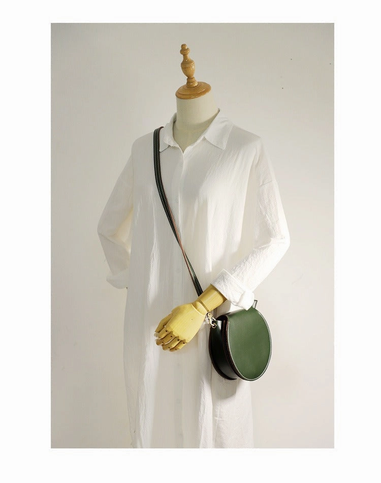 Cute Green LEATHER Around Side Bag Handmade WOMEN Circle Crossbody BAG Phone Purse FOR WOMEN