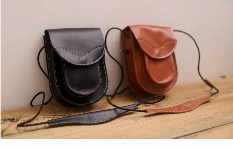 Cute LEATHER Saddle Side Bag WOMEN Black SHOULDER BAG Small Crossbody Purse FOR WOMEN