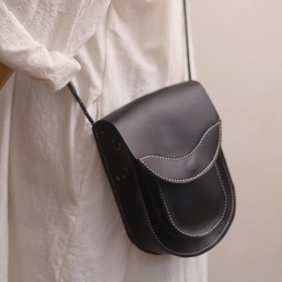 Cute LEATHER Saddle Side Bag WOMEN Black SHOULDER BAG Small Crossbody Purse FOR WOMEN