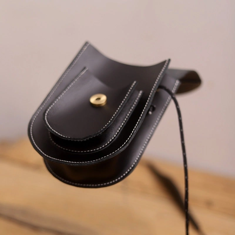 Cute LEATHER Saddle Side Bag WOMEN Black SHOULDER BAG Small Crossbody Purse FOR WOMEN