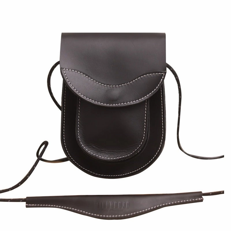 Cute LEATHER Saddle Side Bag WOMEN Black SHOULDER BAG Small Crossbody Purse FOR WOMEN