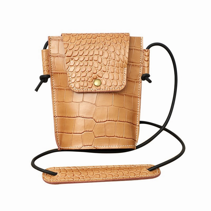 Cute LEATHER Small Side Bag Camel Crocodile Pattern WOMEN Crossbody BAG Purse FOR WOMEN