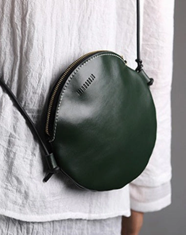 Cute Round LEATHER Slim Side Bag Black WOMEN Circle SHOULDER BAG Small Crossbody Purse FOR WOMEN