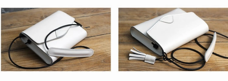 Cute White LEATHER Flip Side Bag Handmade WOMEN Envelope Crossbody BAG Purse FOR WOMEN