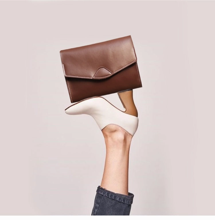 Cute White LEATHER Flip Side Bag Handmade WOMEN Envelope Crossbody BAG Purse FOR WOMEN