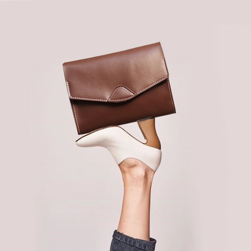 Cute White LEATHER Flip Side Bag Handmade WOMEN Envelope Crossbody BAG Purse FOR WOMEN
