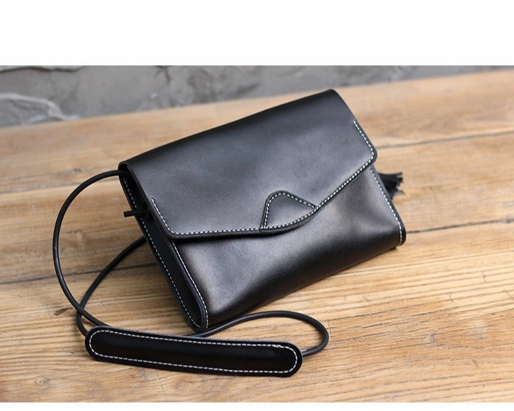 Cute White LEATHER Flip Side Bag Handmade WOMEN Envelope Crossbody BAG Purse FOR WOMEN