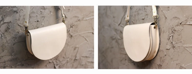 Cute White LEATHER Saddle SHOULDER Bag WOMEN Small Saddle Crossbody Purse FOR WOMEN