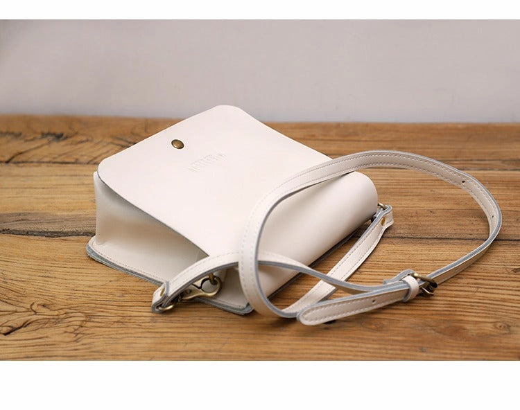 Cute White LEATHER Square Side Bag Handmade WOMEN Phone Crossbody BAG Purse FOR WOMEN
