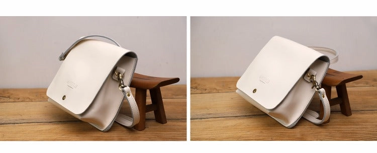 Cute White LEATHER Square Side Bag Handmade WOMEN Phone Crossbody BAG Purse FOR WOMEN