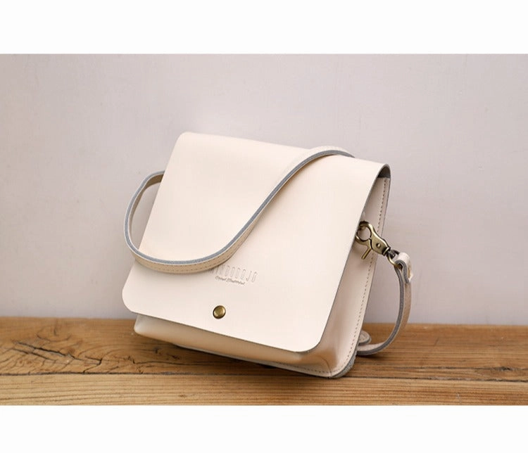 Cute White LEATHER Square Side Bag Handmade WOMEN Phone Crossbody BAG Purse FOR WOMEN