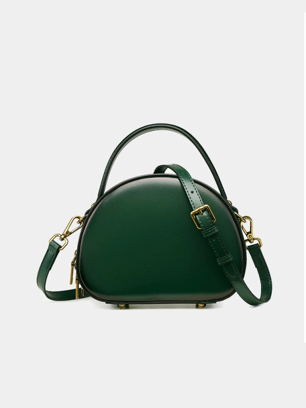 Cute Womens Black Leather Half Round Crossbody Purse Handbag Round Black Shoulder Bag for Women