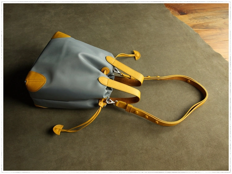 Cute Womens Black NYLON Bucket Handbag Purse Barrel NYLON Shoulder Bag Crossbody Purse for Ladies