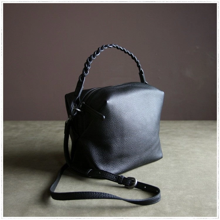 Cute Womens Gray Leather Handbag Purse Cube Leather Shoulder Bag Crossbody Purse for Ladies