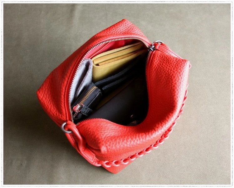 Cute Womens Gray Leather Handbag Purse Cube Leather Shoulder Bag Crossbody Purse for Ladies