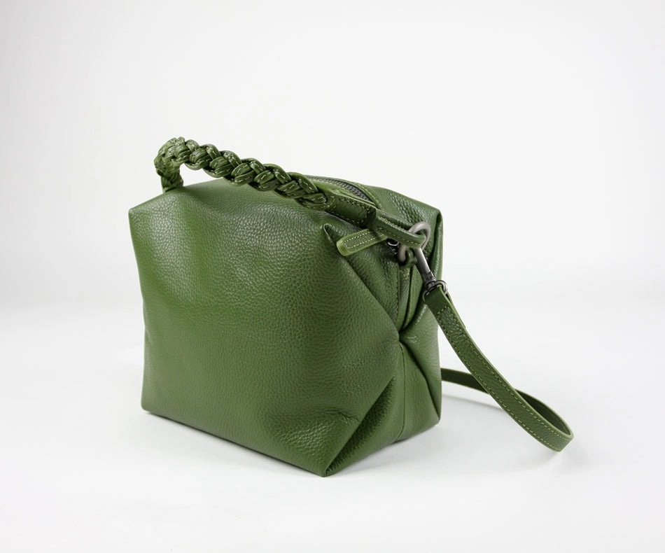 Cute Womens Gray Leather Handbag Purse Cube Leather Shoulder Bag Crossbody Purse for Ladies