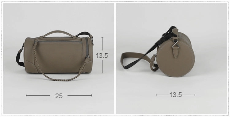 Cute Womens Light Gray Leather Bucket Shoulder Purse Barrel Crossbody Bag Purse for Ladies