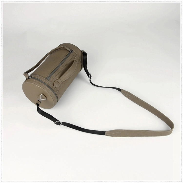 Cute Womens Light Gray Leather Bucket Shoulder Purse Barrel Crossbody Bag Purse for Ladies