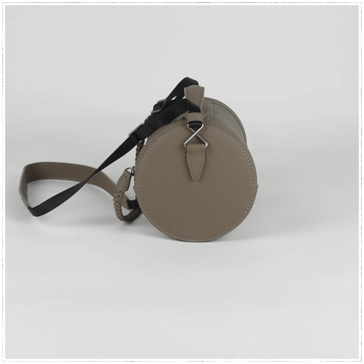 Cute Womens Light Gray Leather Bucket Shoulder Purse Barrel Crossbody Bag Purse for Ladies