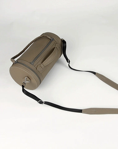 Cute Womens Light Gray Leather Bucket Shoulder Purse Barrel Crossbody Bag Purse for Ladies