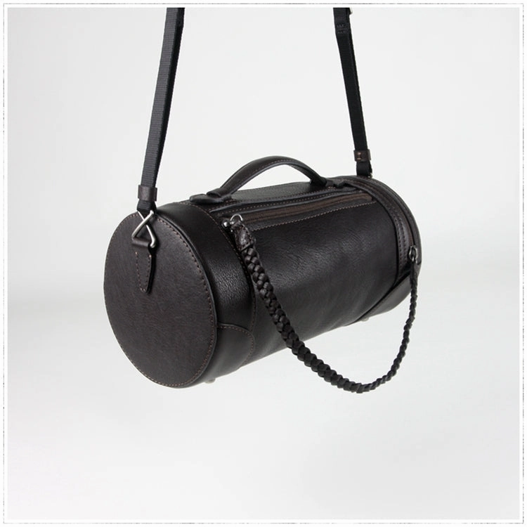 Cute Womens Light Gray Leather Bucket Shoulder Purse Barrel Crossbody Bag Purse for Ladies