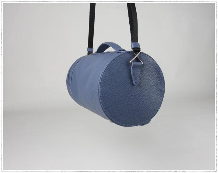 Cute Womens Light Gray Leather Bucket Shoulder Purse Barrel Crossbody Bag Purse for Ladies