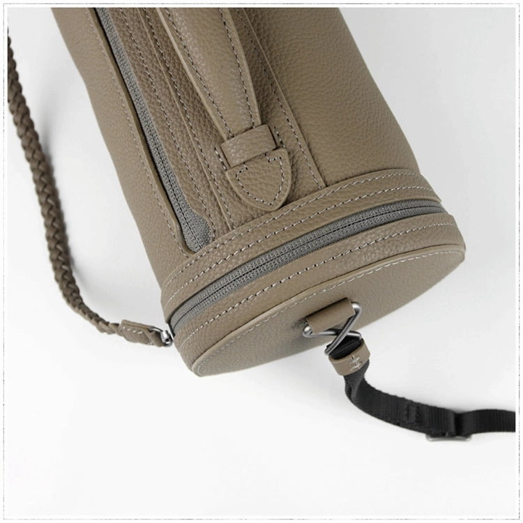 Cute Womens Light Gray Leather Bucket Shoulder Purse Barrel Crossbody Bag Purse for Ladies