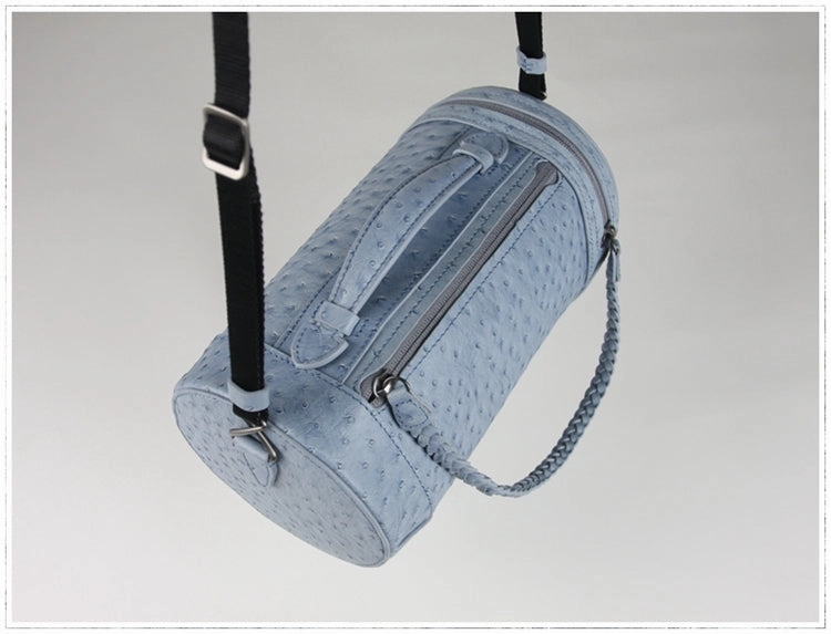 Cute Womens Light Gray Leather Bucket Shoulder Purse Barrel Crossbody Bag Purse for Ladies